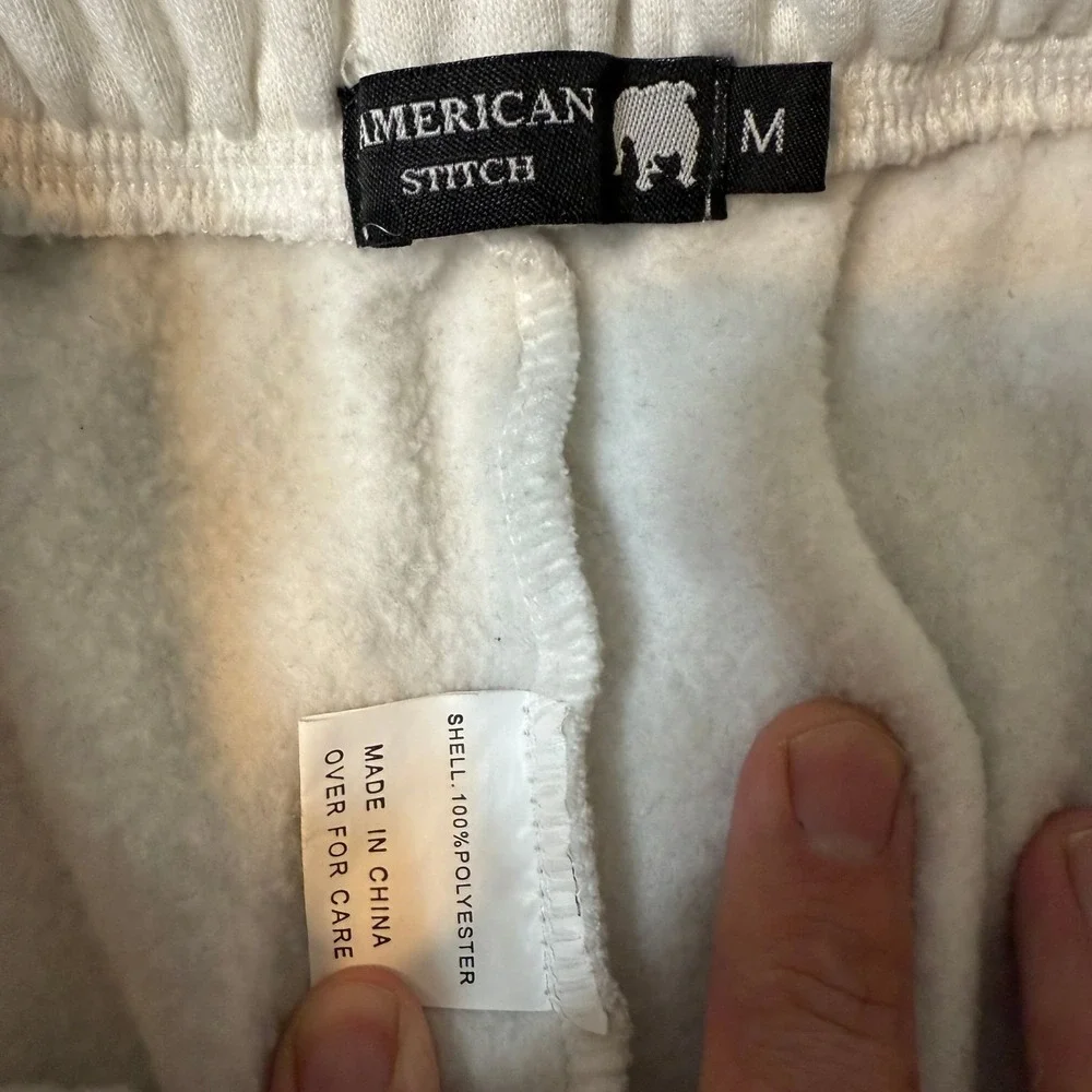 American Stitch Mens White Joggers Red Kanji Side Stripe Sweatpants‎ Size M